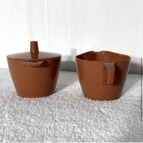 Vintage MCM Stylized Dinnerware Brown Melmac Melamine Cream & Sugar Set - Picture 4 of 14